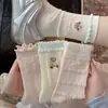 Calcetines Bordados de Oso de Dibujos Animados Lindos para Niñas, Calcetines Holgados Rosa y Azul, Calcetines Lisos Delgados con Borde de Encaje y Lazo para Primavera y Verano
