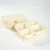 Caja de Almuerzo Desechable Biodegradable de Almidón de Maíz con 4 Compartimentos, Caja de Empaque para Llevar de Grado Alimenticio, Adecuada para Uso Doméstico y Apta para Microondas