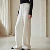 Calça de Cashmere Feminina 100% Cashmere Puro Outono e Inverno Novo Estilo Simples Grossa Cordão Cintura Alta Quente Casual Reta