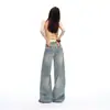 Jeans Radiales de Diseño de Bigotes de Verano 2026 Nuevos de Moda Estilo Americano de Cintura Baja Sueltos de Pierna Ancha para Mujer