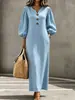 2026 Europeu e Americano Transfronteiriço Amazon Nova Roupa Feminina Cor Sólida Solta Temperamento Vestido Longo