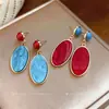 Novos brincos ovais de resina estilo chinês, luxo leve, alta moda, brincos vintage, acessórios femininos versáteis e elegantes de nicho