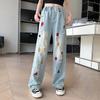 Jeans Rotos de Verano Delgados para Niña Pantalones de Pierna Ancha con Letras Estilo Occidental para Niña Estilo Coreano Casual Combinables Pantalones Rectos