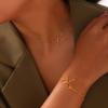 Revista italiana estilo simple cadena para clavícula acero de titanio chapado en oro real de 18K pulsera traje de joyería collar de lazo