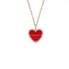 Collar de Corazón Chapado en Oro de 18 Quilates Estilo Van Gogh para Mujer, Diseño Versátil de Nicho de Alta Gama, Cadena para Clavícula Pequeña de Corazón Rojo de Ágata Roja de Alta Calidad, Estilo Ins