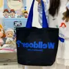 Bolso de lona de estilo coreano con diseño de dopamina para niñas, bolso tote de gran capacidad con cordón, bolso de hombro ligero para el día a día