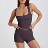 Conjunto de Ropa de Yoga, Shorts, Escote con Ribete de Encaje, Chaleco, Conjunto de Dos Piezas de Shorts de Running y Fitness Espalda Bonita para Mujer