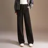Calça Wide Leg de Lã Misturada Elegante da Moda Feminina Outono Inverno 2026 Nova Calça Reta de Cintura Alta que Cobre o Quadril Calça Casual Solta Emagrecimento