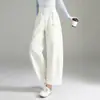 Calças elegantes de cintura elástica estilo old money com perna larga para mulheres, nova versão coreana para outono e inverno de 2026, simples, fashion, casuais, calças cropped, estilosas
