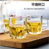 Taza de té transparente perfumada con asa vaso de cerveza de vidrio vaso de agua creativo taza de oficina patrón de espada taza pequeña color spray