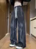 Calça casual tie-dye de seda gelada com barra curva para homens, fina, solta, reta, casual, moderna, secagem rápida, perna larga para homens