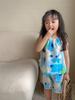 Nuevo traje de dos piezas de verano para niñas, estilo pintura al óleo floreciente, traje de verano para niñas, estilo occidental, falda de tirantes, pantalones, celebridad en línea