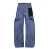 Z068 High Street Estilo Americano Unisex Moda Urbana Resistente Parcheado Diseño Multibolsillos para Hombre Corte Holgado Pantalones Cargo Casuales