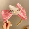 Diadema de Felpa con Estampado de Leopardo Rosa y Moño de Gatito para Mujer, Diadema Linda Versátil para Lavarse la Cara, Pasador, Tocado de Corona Alta