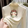 Camiseta de Lã com Gola Alta e Babados de Manga Longa para Meninas Outono/Inverno Top Infantil Outono/Inverno