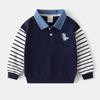 Atacado de Roupas Infantis Primavera e Outono 2026 Nova Blusa de Moletom para Meninos Jaqueta com Manga Patchwork Infantil Camisa com Gola Bordada de Dinossauro para Bebê Tendência