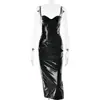 Vestido Tubo Europeo y Americano Ins Nuevo de Cuero PU con Tirantes Sexy Sexy Estilo Discoteca Falda Larga Ajustada sin Espalda