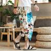 Calças de praia de linho masculinas, largas, plus size, tailandesas, de perna larga, curtas, casuais, estilo chinês, algodão e linho, 7 pontos, calças da moda Harlan