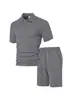Ropa para hombre TK transfronteriza conjunto de camiseta casual para hombre primavera-verano nuevo, conjunto de shorts de manga corta con cuello vuelto de jacquard fino de comercio exterior para hombre