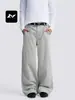 Jeans Sueltos de Pierna Recta Simples de Alta Calidad para Hombres y Mujeres, Pantalones Casuales Rectos Desgastados Retro Americano, Algodón Puro, Buena Caída, Tridimensional