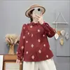 Colección Primavera 2026: Camisa de Manga Larga Bordada Acolchada Estilo Artístico para Mujer, Top Casual Adelgazante de Botones al Frente Venta al por Mayor