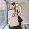 Camiseta de algodón de manga corta para mujer de verano con un elegante estampado coreano, holgada y casual, top versátil de talla grande para mujeres de talla grande, transfronterizo