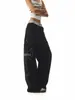 Calça Casual Retro Americana com Strass para Mulheres, Outono e Inverno 2026 Wide-Leg Solta Cintura Alta High-End Comprimento Total