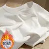 Camiseta Básica de Algodón Blanca para Mujer 2025 Nuevo Otoño e Invierno Terciopelo de Fondo Alto Interior Aspecto Adelgazante Camiseta de Manga Larga