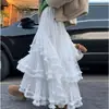 Falda de Encaje Blanca para Mujer Otoño e Invierno Nueva Falda de Gasa Línea A Dulce Princesa Esponjosa Pastel Larga