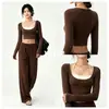 Yoyo recomienda traje de mujer de moda tono gris suave prenda exterior tejido estilo perezoso ajustado ropa deportiva para yoga y fitness otoño