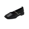 2026 Verano Nuevo Estilo Cadena de Metal Punta Cuadrada Tacón Bajo Zapatos de Salón para Mujer Estilo Coreano Tacón Grueso Mary Jane Estilo Francés Exportación Zapatos de Mujer