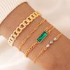 Conjunto de Pulseiras Quadradas Retrô Transfronteiriças Europeias e Americanas com Diamantes Verdes, Pulseiras Empilhadas Torcidas Vazadas Atacado