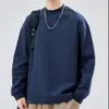 Camiseta Deportiva de Manga Larga de Algodón Puro Talla Grande para Verano 2026 para Hombre Blanca Holgada Cuello Redondo Superior Casual Nueva Camiseta Base