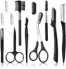 Recortador de Cejas Plegable de Acero Inoxidable para Principiantes Set de 12 Piezas con Peine Pinza para Cejas Cepillo para Pestañas Negro