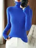 Suéter de Tricô Novo Estilo Gola Alta para Mulheres Outono Inverno Manga Longa Gola Alta Camada Base Slim Fit Canelado