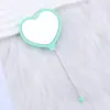 Espejo de Maquillaje de Mano con Forma de Corazón DIY Espejo con Perlas Portátil Espejo de Maquillaje de un Solo Lado Espejo de Maquillaje de Corazón de Plástico Venta al por Mayor