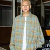 Camisa Xadrez Listrada com Franjas Destruída Estilo Retro Americano Masculina e Feminina Solta Casual