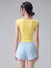 Conjunto de Yoga sin Mangas con Cuello en V Retorcido para Mujer, Corte Entallado que Adelgaza con Cintura Fruncida, Adecuado para Fitness, Running, Entrenamiento y Yoga Deportivo