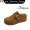 Zapatos slip-on sin talón estilo Birkenstock de cuero genuino con suela gruesa para aumentar la altura, para mujeres menudas, mules de punta cerrada