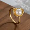 Anillo de Loto Grande de Perla Estilo Francés para Mujer, Diseño de Nicho, Estilo Minimalista, Anillo Único para Dedo Índice, Anillo Elegante Irregular Vintage