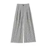 Pantalones de pierna ancha a rayas de tela de seda helada para mujer 2025 Nuevo verano finos de cintura alta adelgazantes de pierna recta casuales