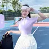 Camiseta Top Transpirable de Secado Rápido para Running Fitness Bádminton Tenis Polo Deportivo para Mujer Verano Color Sólido Manga Corta Yoga