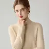 Novo suéter de tricô com gola alta parcial para outono e inverno, blusa de manga comprida feminina, cor sólida, estilo básico para o trabalho, roupa íntima feminina