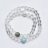 [Qingzhu Youfu] Pulsera de Cristal Natural Aguamarina y Cristal Blanco para Mujer, Pulsera Versátil para Regalo al por Mayor