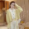 Suéter Estilo Tweed para Mulheres, Estilo Gentil e Feminino, Estilo Coreano Outono e Inverno Novo Estilo, Cardigã Jaqueta Tricotado Falso Duas Peças Curto