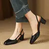 2. Sapatos femininos simples para primavera e verão, com salto grosso, bico fechado e estilo francês! Novas sandálias de salto alto de 6cm sem calcanhar, feitas de couro bovino de primeira camada, modernas