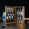 Juego de 24 Piezas de Cuchillo Tenedor Cuchara con Mango de Diamante de Acero Inoxidable Cruzado Juego de Cubiertos para Restaurante Occidental Ventas Directas de Fábrica Cubiertos en Caja de Regalo