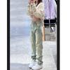 Estilo vibe jeans amarillos lavados para mujer otoño retro americano cintura alta desgastados pantalones rectos ins moderno high street