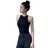 Ropa Exterior Negra Camisola Pequeña de Cuello Halter Ropa Interior de Verano para Mujer Cuello Redondo Yoga Sin Mangas Camiseta Ajustada Sexy Camisa Básica