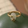 Anillo de jade hetiano natural bañado en oro y plata de ley S925 con diseño de hoja de cloisonné vintage para mujer.